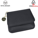 Royal Bagger RFID กระเป๋าสตางค์สั้นผู้หญิงหนังวัวแท้ขนาดใหญ่ความจุ Key CHAIN ​​ผู้ถือบัตรแฟชั่นกระเป๋าสตางค์ Trifold 1459 