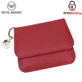 Royal Bagger RFID กระเป๋าสตางค์สั้นผู้หญิงหนังวัวแท้ขนาดใหญ่ความจุ Key CHAIN ​​ผู้ถือบัตรแฟชั่นกระเป๋าสตางค์ Trifold 1459 