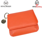 Royal Bagger RFID กระเป๋าสตางค์สั้นผู้หญิงหนังวัวแท้ขนาดใหญ่ความจุ Key CHAIN ​​ผู้ถือบัตรแฟชั่นกระเป๋าสตางค์ Trifold 1459 