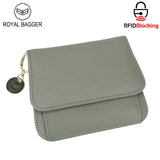 Royal Bagger RFID กระเป๋าสตางค์สั้นผู้หญิงหนังวัวแท้ขนาดใหญ่ความจุ Key CHAIN ​​ผู้ถือบัตรแฟชั่นกระเป๋าสตางค์ Trifold 1459 