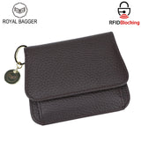 Royal Bagger RFID กระเป๋าสตางค์สั้นผู้หญิงหนังวัวแท้ขนาดใหญ่ความจุ Key CHAIN ​​ผู้ถือบัตรแฟชั่นกระเป๋าสตางค์ Trifold 1459 